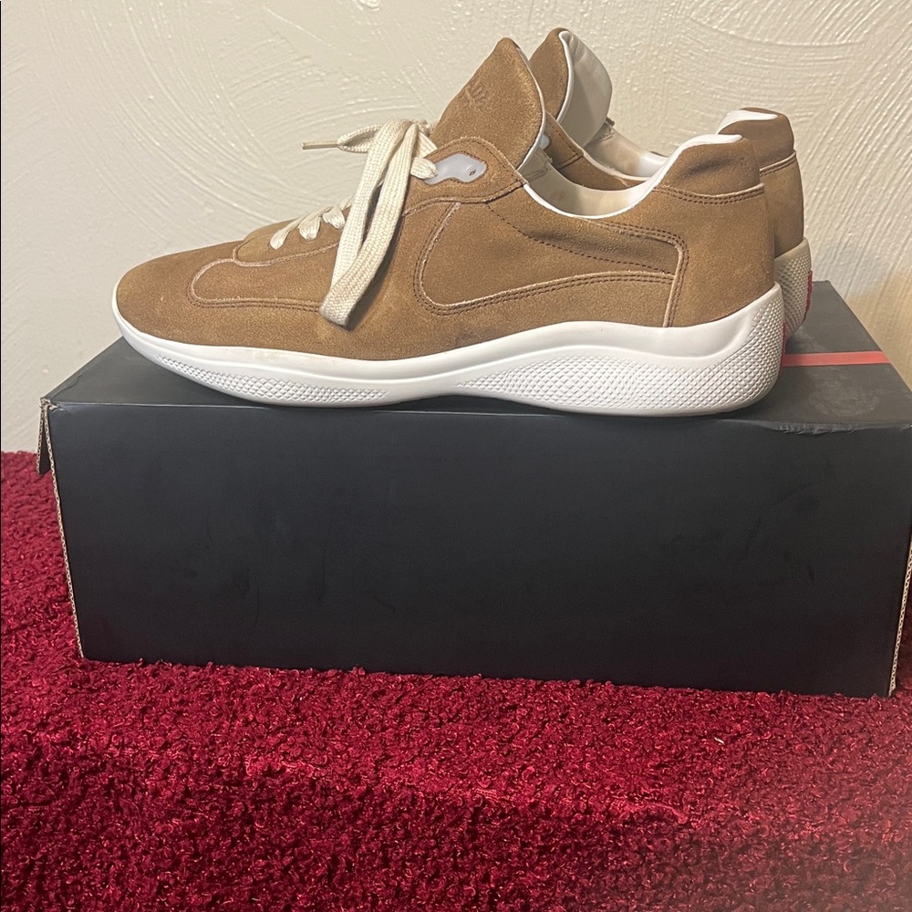 Prada Luxury suede cinnamon lace up sneakers shoes size 10.5